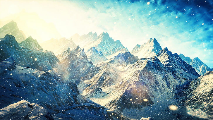 fond d'écran numérique de montagne couverte de neige, montagnes, neige, nature, paysage, Fond d'écran HD