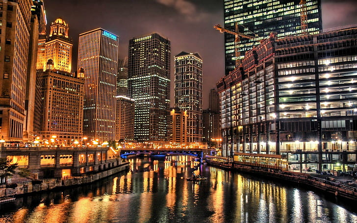 Chicago pada malam hari, foto udara gedung tinggi, dunia, 1920x1200, kota, malam, chicago, illinois, Wallpaper HD