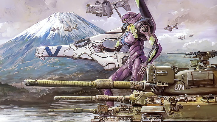 purple robot wallpaper, Neon Genesis Evangelion, EVA Unit 01, tank, anime, Eva, mech, HD wallpaper
