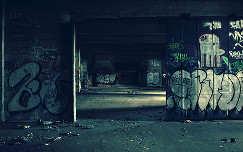 graffiti na ścianę, graffiti, ruiny, opuszczone, miejskie, Tapety HD HD wallpaper