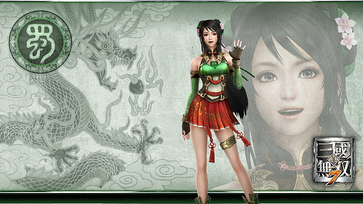 Guan Yinping, guan yinping, mujer, dragón, juegos, falda corta, niña, solitario, cabello largo, videojuegos, dinastía warrio, Fondo de pantalla HD