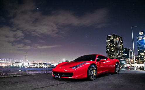 Ferrari 458 Italia Red Car Night, rojo ferrari 458 italia, ferrari, italia, noche, Fondo de pantalla HD HD wallpaper