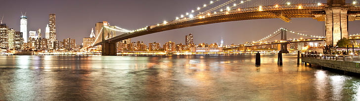 3840x1080 px Jembatan Brooklyn Beberapa Layar Orang Kota New York Aktris HD Art, Jembatan Brooklyn, Kota New York, 3840x1080 px, Beberapa Layar, Wallpaper HD