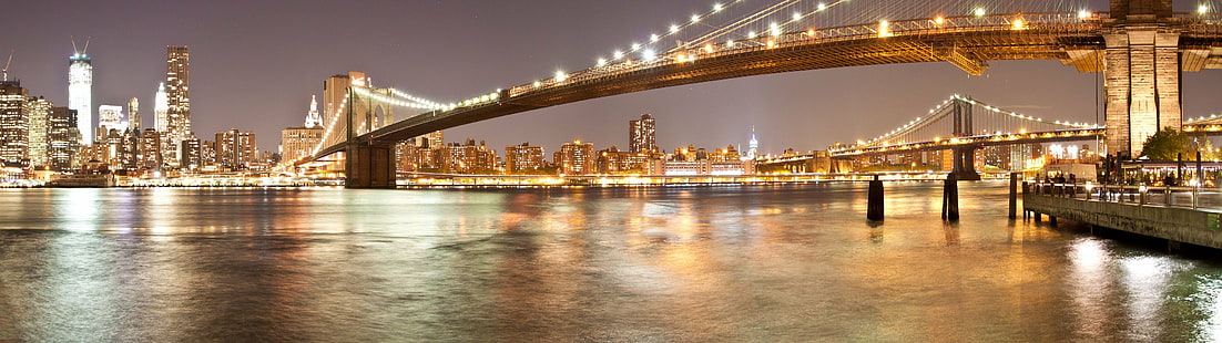 3840x1080 px Brooklyn Bridge Mehrfachanzeige New York City Menschen Schauspielerinnen HD Art, Brooklyn Bridge, New York City, 3840x1080 px, Mehrfachanzeige, HD-Hintergrundbild HD wallpaper