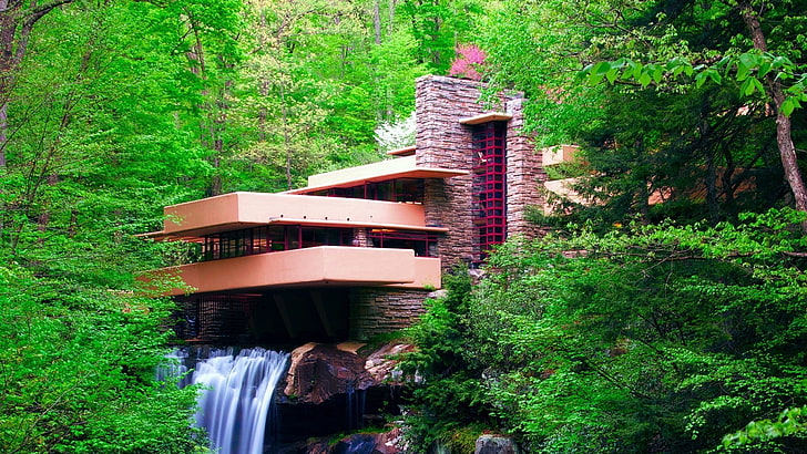 Arquitectura, caída de agua, bosque, Frank Lloyd Wright, casa, paisaje,  Fondo de pantalla HD | Wallpaperbetter