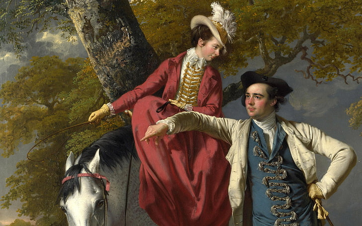 Joseph Wright Of Derby, man riding white horse beside man painting, Art And Creative, , horse, art, girl, HD wallpaper