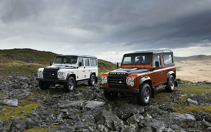 Land Rover Defender Fire Ice Editions, 2 wranglers, editions, land, rover, defender, fire, cars, land rover, HD wallpaper