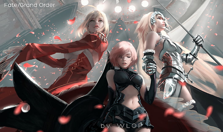Fate / Grand Order цифрово изкуство, аниме момичета, Fate / Grand Order, Mash Kyrielight, WLOP, Nero Claudius, Jeanne d'Arc, Fate Series, HD тапет
