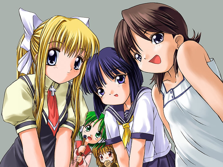 personaje de anime de chica de pelo amarillo, bosshi, aire, kanon, a corazón, kamio misuzu, tsukimiya ayu, niña, alegría, Fondo de pantalla HD