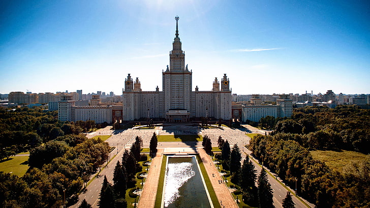 Edificio de hormigón gris, Moscú, Rusia, Universidad Estatal de Moscú, Lomonosov, Fondo de pantalla HD