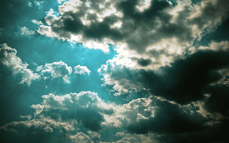 nubi cumuliformi, cielo, natura, raggi del sole, nuvole, Sfondo HD