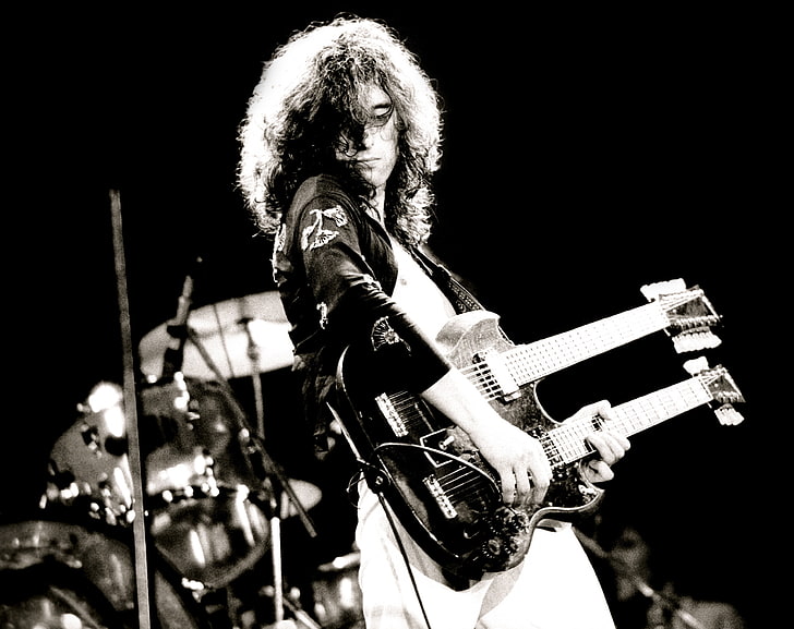Młody Jimmy Page, czarna gitara elektryczna, Vintage, Jimmy, Page, Tapety HD
