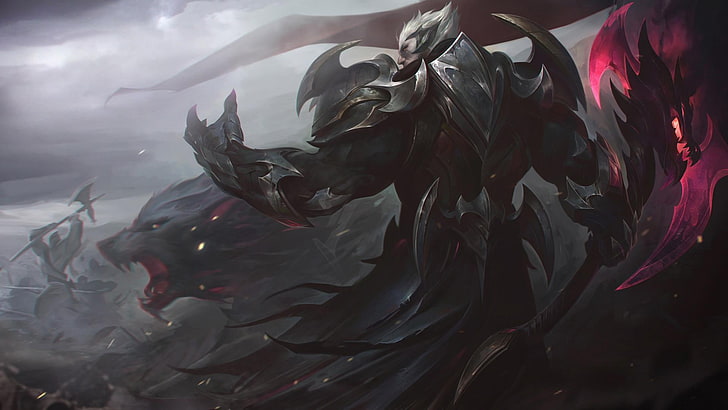 schwarz-weißes Blumentextil, Garen (League of Legends), Darius, League of Legends, digitale Kunst, HD-Hintergrundbild