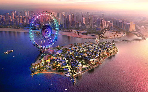 Exotic View Of The Coast Ferris Wheel In Dubai United Arab Emirates Desktop Wallpaper Hd 1920×1200, HD wallpaper HD wallpaper