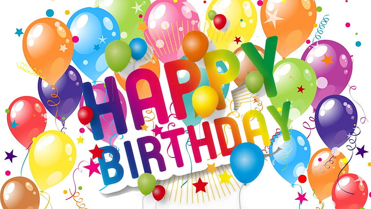 plakat z okazji urodzin, wakacje, urodziny, balon, kolorowe, konfetti, Tapety HD