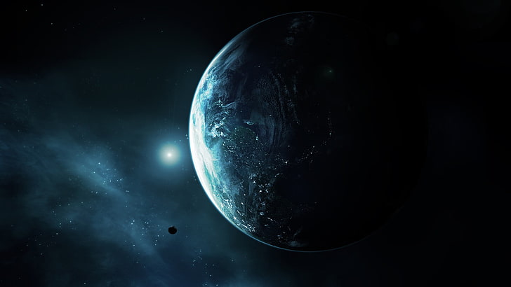 grauer Planet, Raum, Sterne, Planet, Raumkunst, digitale Kunst, HD-Hintergrundbild
