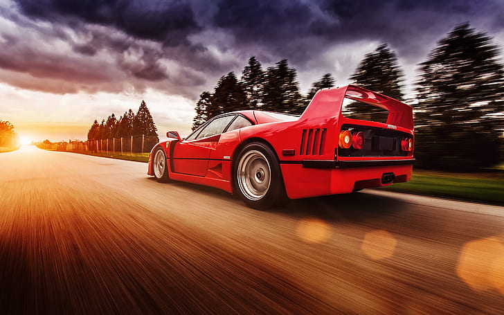 高速でフェラーリF40赤いスーパーカー、フェラーリ、レッド、スーパーカー、スピード、 HDデスクトップの壁紙