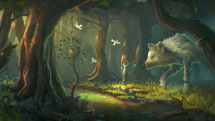 animated illustration of wolf, artwork, fantasy art, HD wallpaper