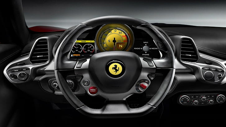car, Ferrari, control, interior, command, dashboard, HD wallpaper