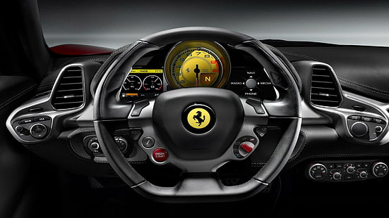 суперкар, Ferrari, управление, салон, команда, панель приборов, HD обои HD wallpaper