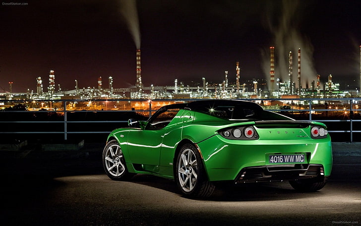 green sports coupe, Tesla Motors, HD wallpaper