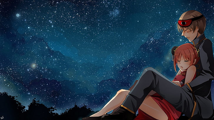 Ilustración animada de pareja, el cielo, niña, estrellas, noche, anime,  Fondo de pantalla HD | Wallpaperbetter