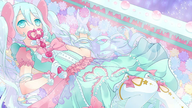 anime girls, twintails, Wand, pastel, lolita fashion, sparkles, HD wallpaper