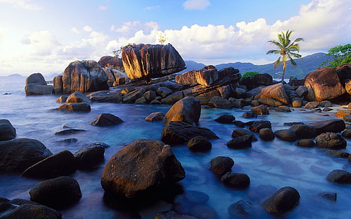 Anse Soleil, Wyspa Mahe, Seszele, wybrzeże, kamienie, Mahe, wyspa, Seszele, Wybrzeże, Kamienie, Tapety HD HD wallpaper