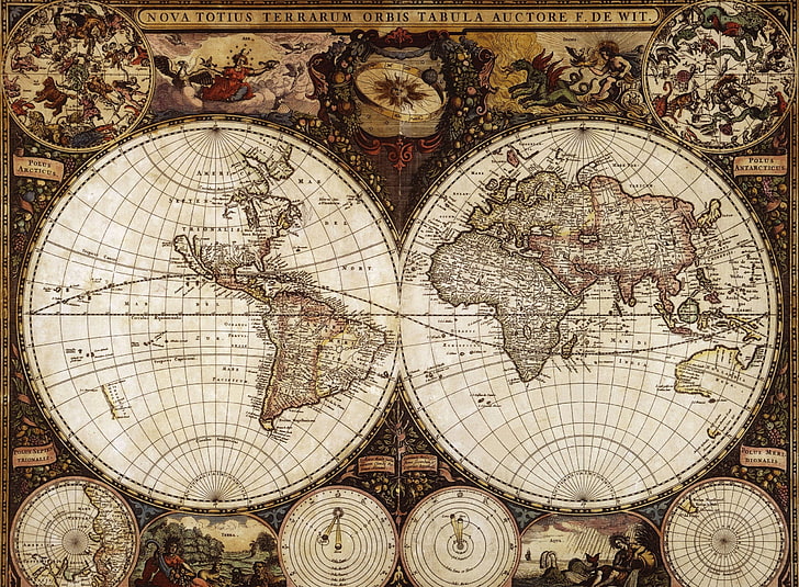 general map of the world, map, artwork, world map, 1665 (Year), HD wallpaper