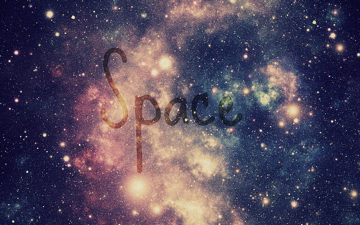 galaktyka z nałożonym tekstem spacji, przestrzeń, mgławica, gwiazdy, Tapety HD