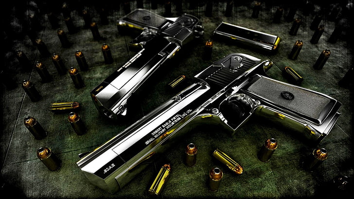 schwarz-braunes Billardtisch-Set, Pistole, Desert Eagle, .50 AE, HD-Hintergrundbild