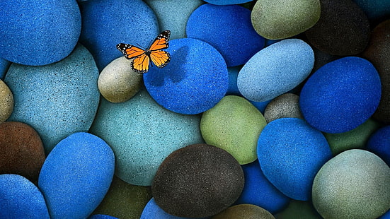 butterfly, stones, HD wallpaper HD wallpaper
