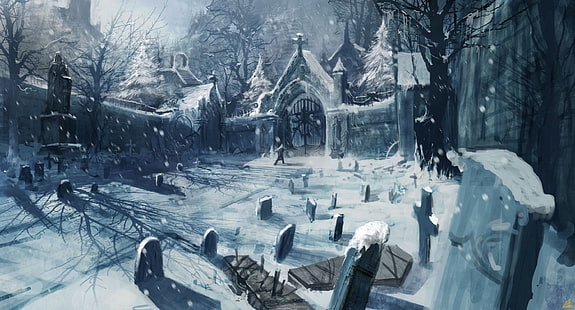 графика игры на кладбище, Castlevania: Lords of Shadow, видеоигры, концепт-арт, Castlevania, HD обои HD wallpaper