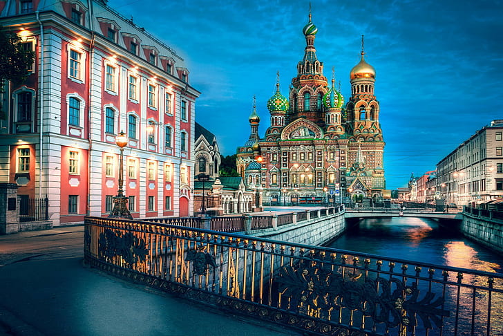 Çatıda Tapınak Kaplıcaları, Çatıda Tapınak Kaplıcaları, Sankt-Peterburg, Piter, St. Petersburg, Rusya, Kanal Grboedova, Gece, Işıklar, HD masaüstü duvar kağıdı
