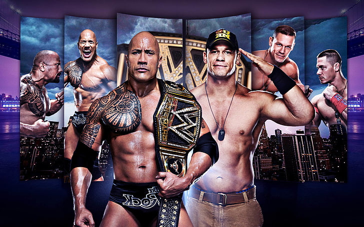 The Rock dan John Cena, Rock, Dwayne Johnson, WWE, The Rock, John Cena, Wallpaper HD