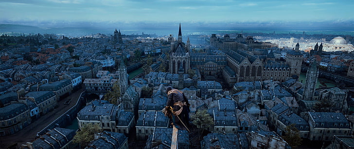 аэрофотосъемка высотных зданий, Assassin's Creed: Unity, видеоигры, HD обои