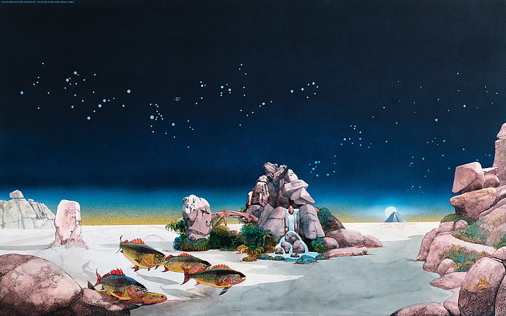 Roger Dean, art fantastique, poisson, rock, oui, rock progressif, Fond d'écran HD