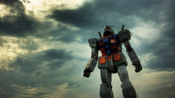 Gundam, RX-78 Gundam, clouds, outdoors, HD wallpaper