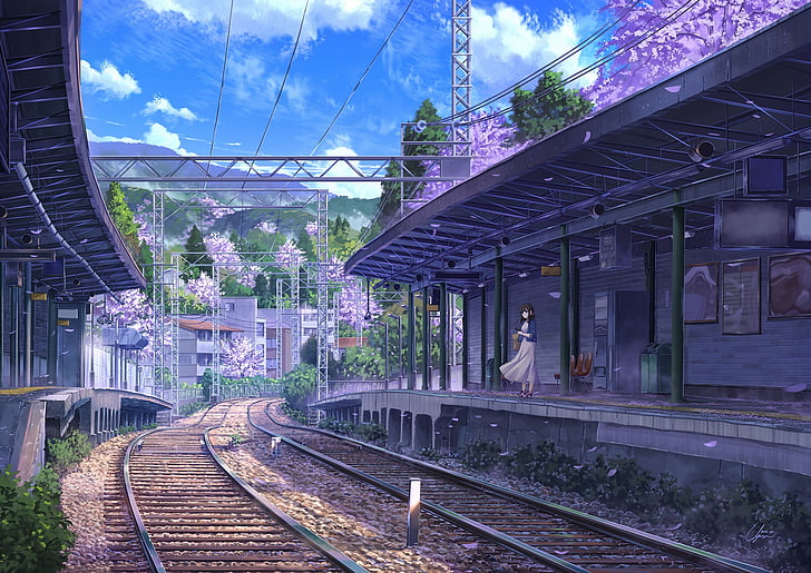 Anime, Original, Train Station, HD wallpaper