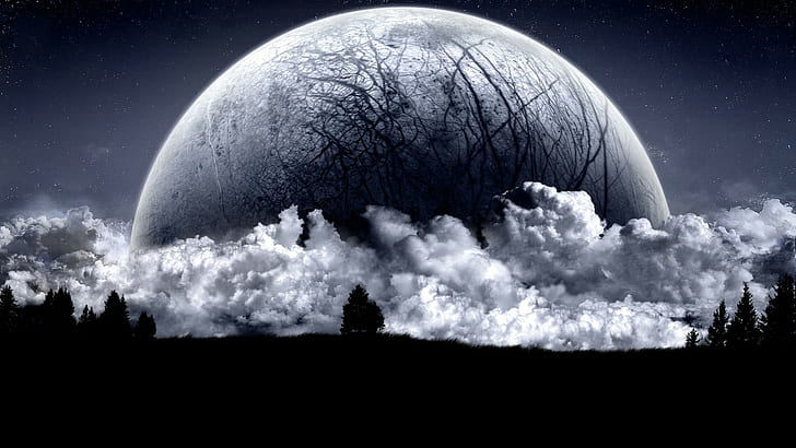Abstrak, Bulan, Awan, Malam, abstrak, bulan, awan, malam, Wallpaper HD