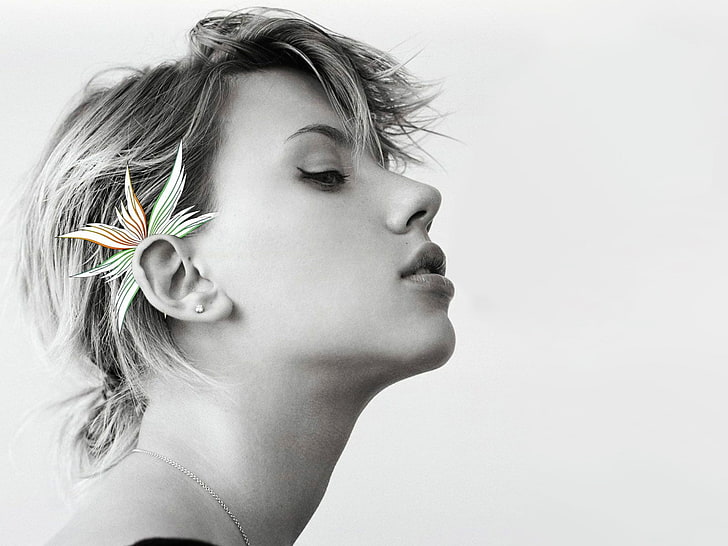gråskalefoto av kvinna, skådespelerska, Scarlett Johansson, HD tapet