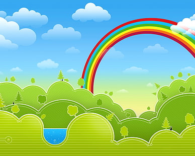虹と木illustratoin、描画、虹、多色、 HDデスクトップの壁紙 HD wallpaper