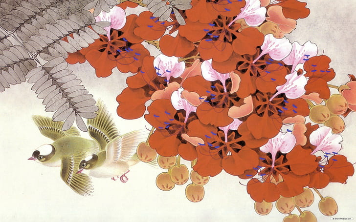 burung, bunga, alam, Wallpaper HD