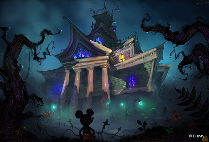 creepy, dark, disney, halloween, haunted, mickey, mouse, HD wallpaper