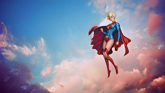Süper kız duvar kağıdı, Süper kız, Stanley Lau, Süpermen, süper kahraman, süper kahramanlar, sanat, DC Comics, HD masaüstü duvar kağıdı HD wallpaper