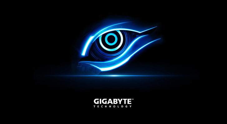 Gigabyte Blue Eye, logo Gigabyte, ordinateurs, matériel, gigaoctet, œil, bleu, Fond d'écran HD