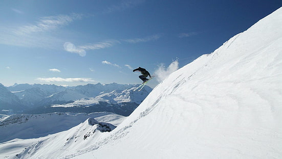 Зимние виды спорта Лыжи крутые HD, горка, лыжи, лыжи, снег, крутые, зимние виды спорта, HD обои HD wallpaper