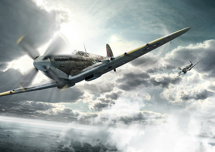 grå stridsplan, Supermarine Spitfire, stridsflygplan, Royal Air Force, HD, HD tapet