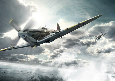 szary myśliwiec, Supermarine Spitfire, samolot myśliwski, Royal Air Force, HD, Tapety HD HD wallpaper