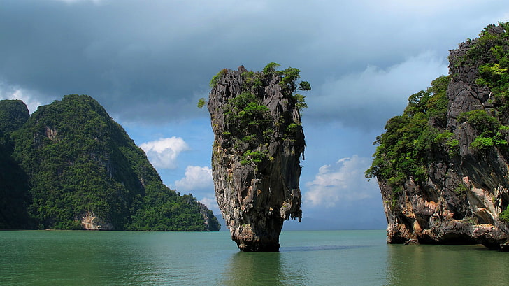 green island, rocks, Thailand, Phuket, Phang Bay, Phang nga Bay, James Bond Island, Khao Phing Kan, the islet of Tapu, the James bond island, HD wallpaper